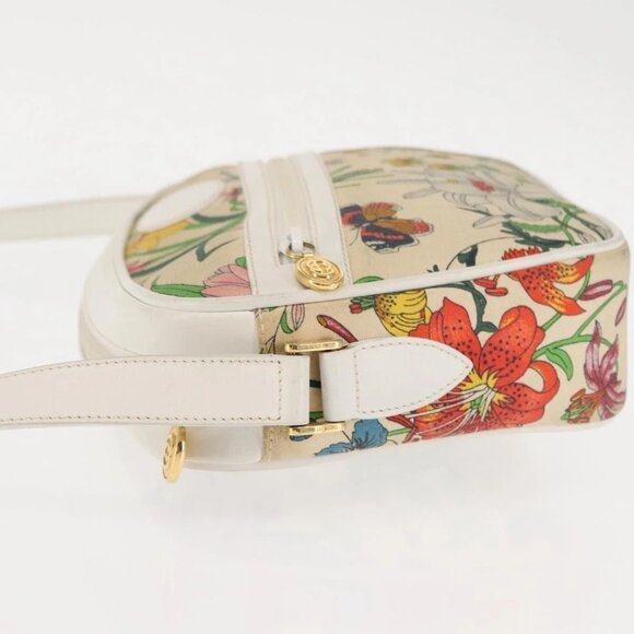 GUCCI Flora Shoulder Bag Canvas Beige Gold 001 - Picture 4 of 16